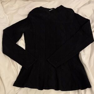 Black Sandro Long Sleeve peplum Knit Top with stitch details Sz small (1)